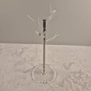 Umbra Icelet Acrylic Jewelry Tree Stand Chrome Clear 15" Tall Ring Dish